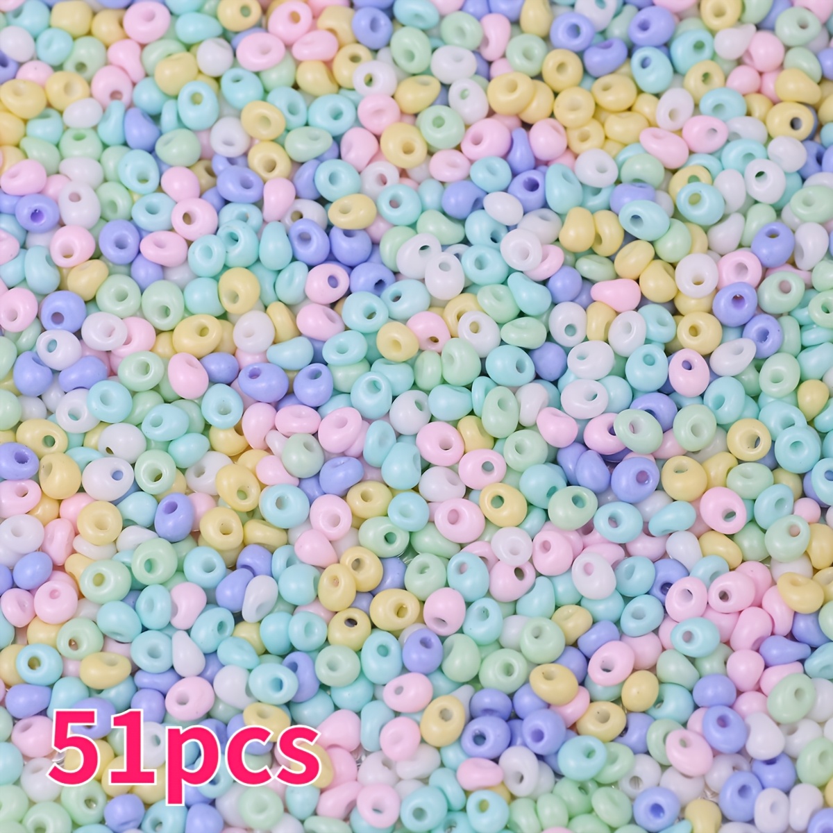 51pcs Colorful Glass Medium-Hole Waterdrop Beads for DIY Jewelry Making